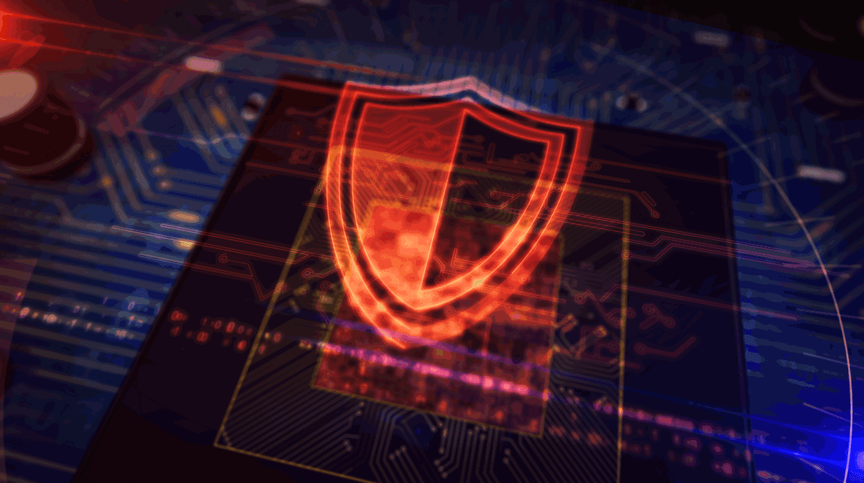Cybersecurity shield protecting enterprise network infrastructure